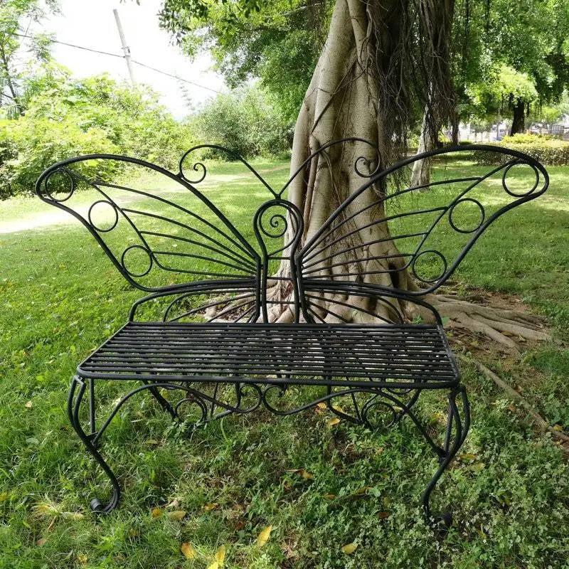 Modern Outdoor Butterfly Garden Bench in Black Metal Finish FastFurnishings