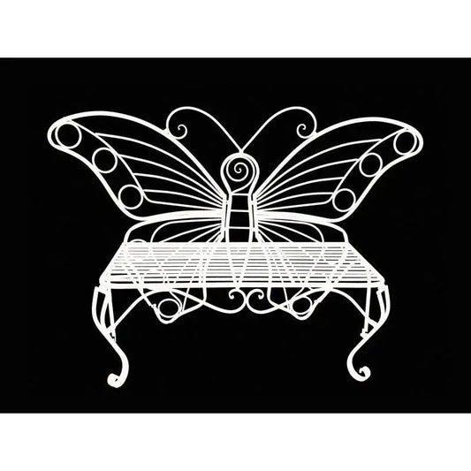 Modern Outdoor Butterfly Garden Bench in White Metal Finish FastFurnishings