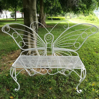 Modern Outdoor Butterfly Garden Bench in White Metal Finish FastFurnishings