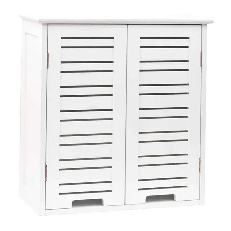 Wall-Mount Bathroom Storage Cabinet with Louver Doors in White Wood Finish FastFurnishings