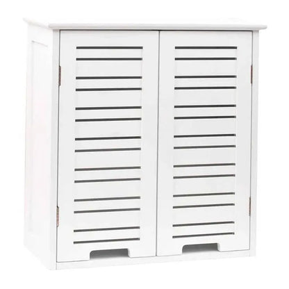 Wall-Mount Bathroom Storage Cabinet with Louver Doors in White Wood Finish FastFurnishings