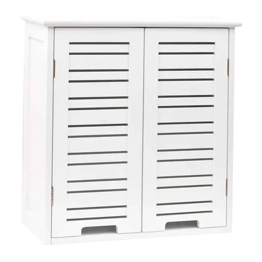 Wall-Mount Bathroom Storage Cabinet with Louver Doors in White Wood Finish FastFurnishings