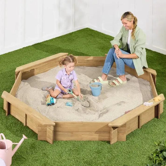 Outdoor Kid's Octagonal Sandbox in Natural Wood Finish-0
