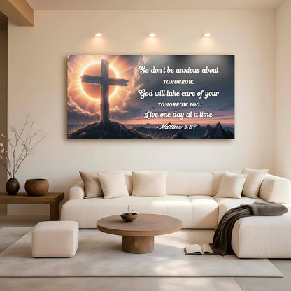 Matthew 6:34 - God Will Take Care of Your Tomorrow Faith Sign Tailored Canvases