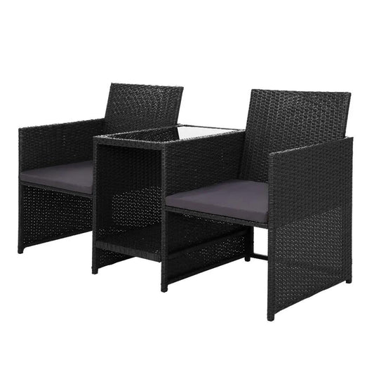 NNEDSZ Outdoor Setting Wicker Loveseat Birstro Set Patio Garden Furniture Black-0