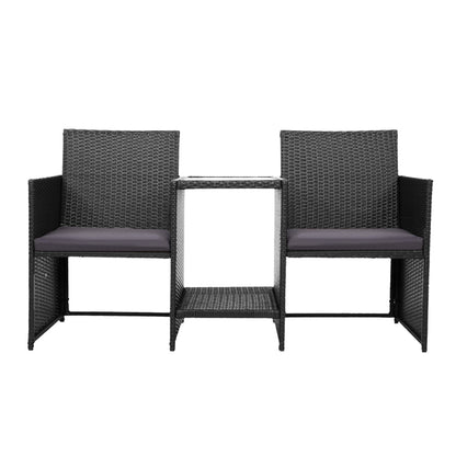 NNEDSZ Outdoor Setting Wicker Loveseat Birstro Set Patio Garden Furniture Black-1