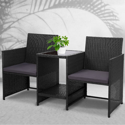 NNEDSZ Outdoor Setting Wicker Loveseat Birstro Set Patio Garden Furniture Black-3