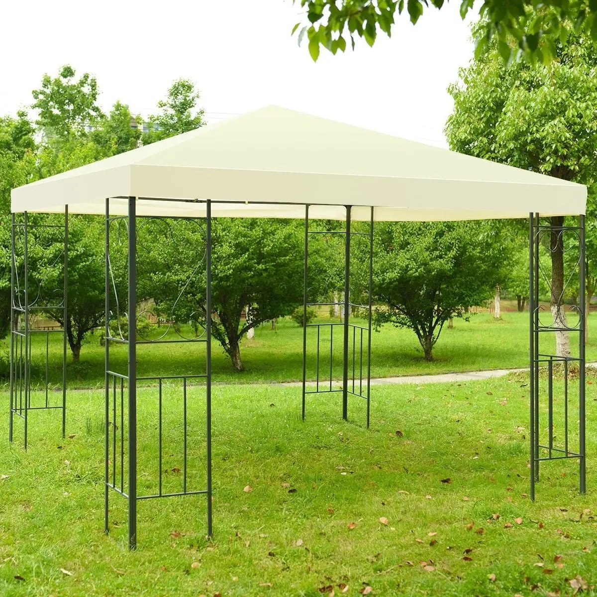 10 x 10 Ft Outdoor Steel Frame Gazebo Shelter with Waterproof Polyester Canopy-2