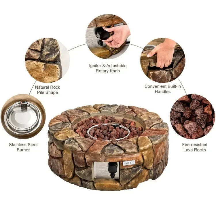 40,000 BTU Outdoor Circle Stone Gas Propane Fire Pit FastFurnishings