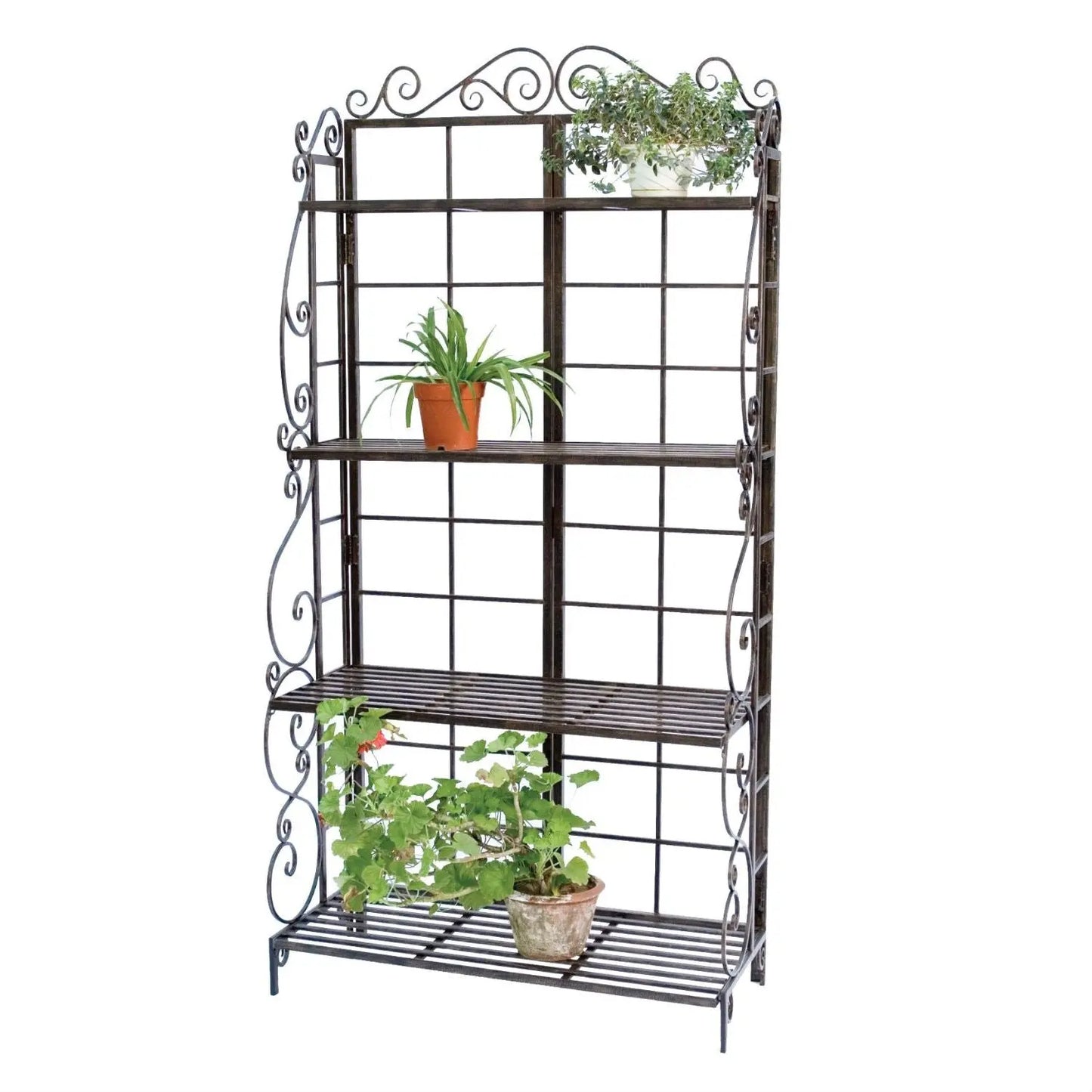 Black Metal Indoor Outdoor Planter Stand with 4 Shelves FastFurnishings