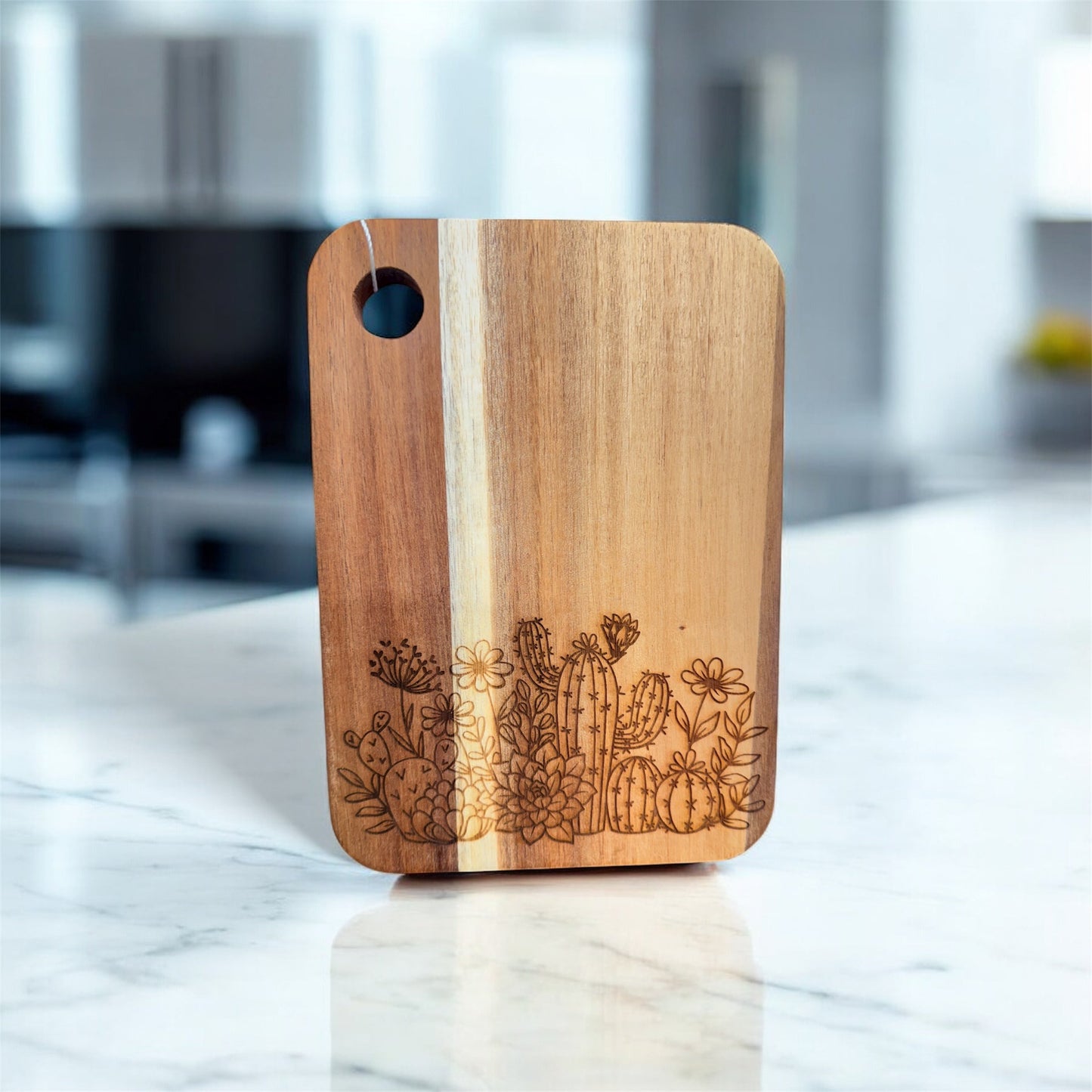 Acacia Cutting Board, Engraved Cutting Board, Floral-2
