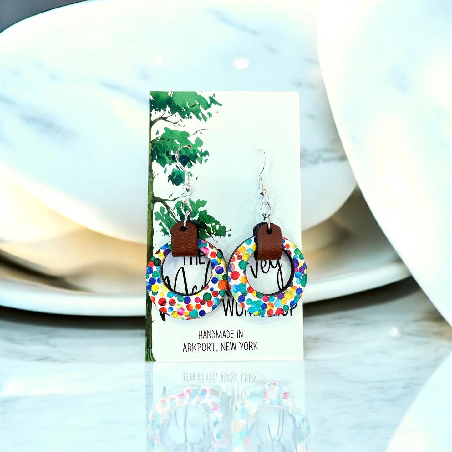 Wood and Leather Dangle Earrings, Wood  Hoop Earrings, Hypoallergenic The McGarvey Workshop