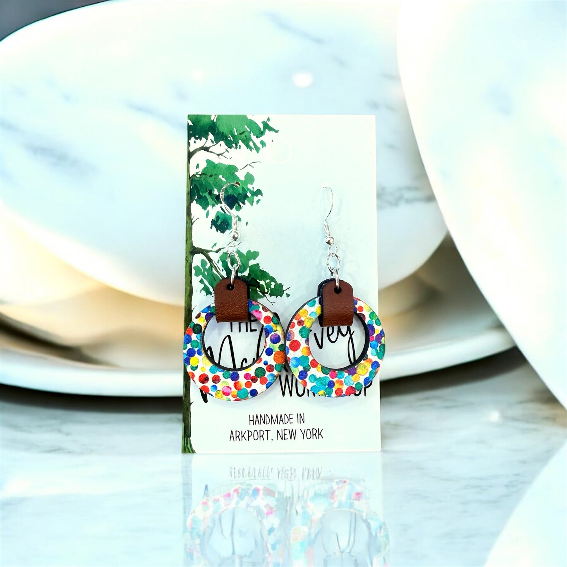 Wood and Leather Dangle Earrings, Wood  Hoop Earrings, Hypoallergenic The McGarvey Workshop