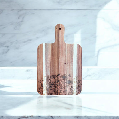 Acacia Cutting Board, Engraved Cutting Board, Floral-4