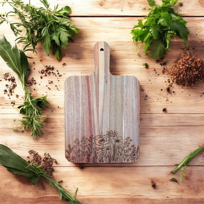 Acacia Cutting Board, Engraved Cutting Board, Floral-4