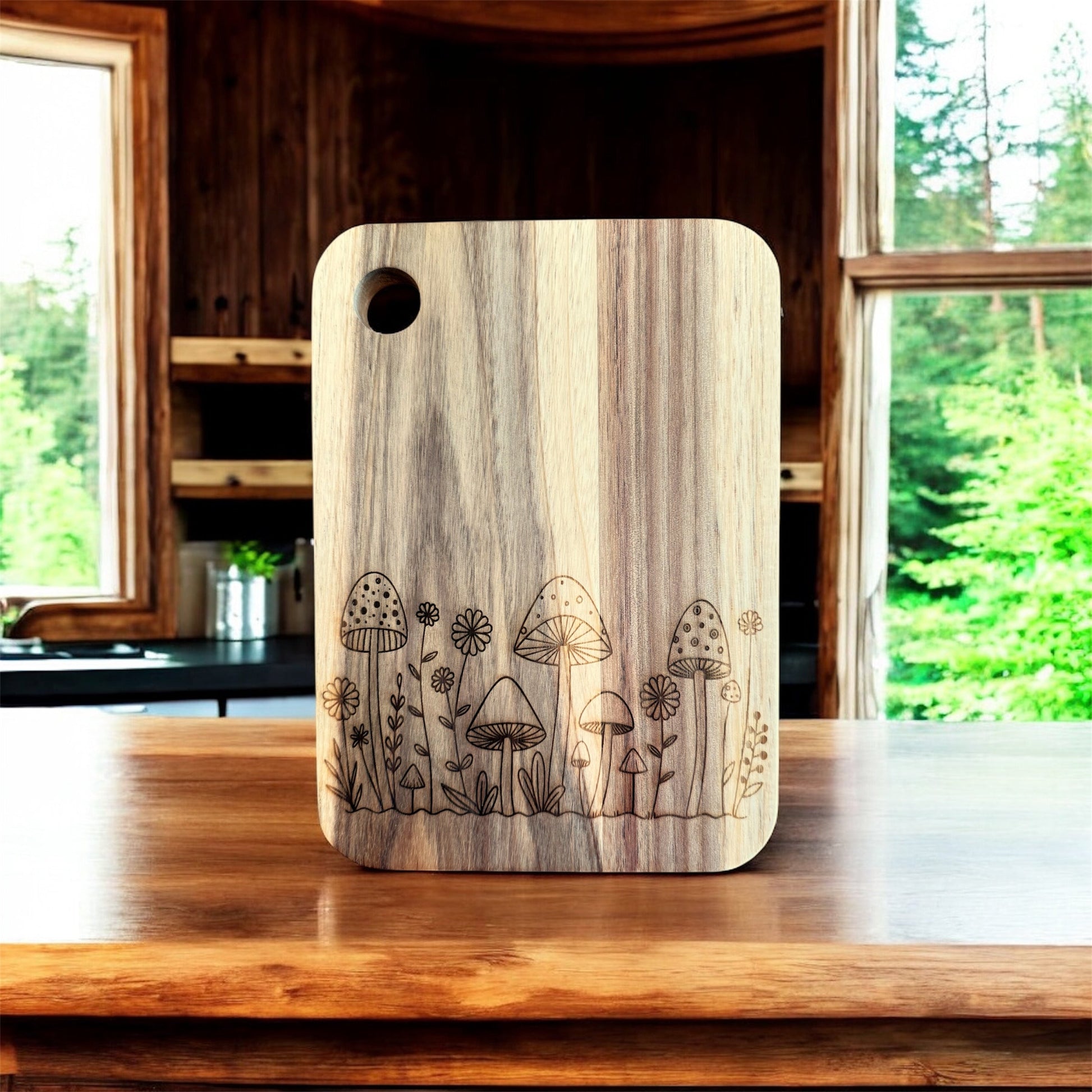 Mushroom Acacia Cutting Board, Engraved Cutting Board The McGarvey Workshop