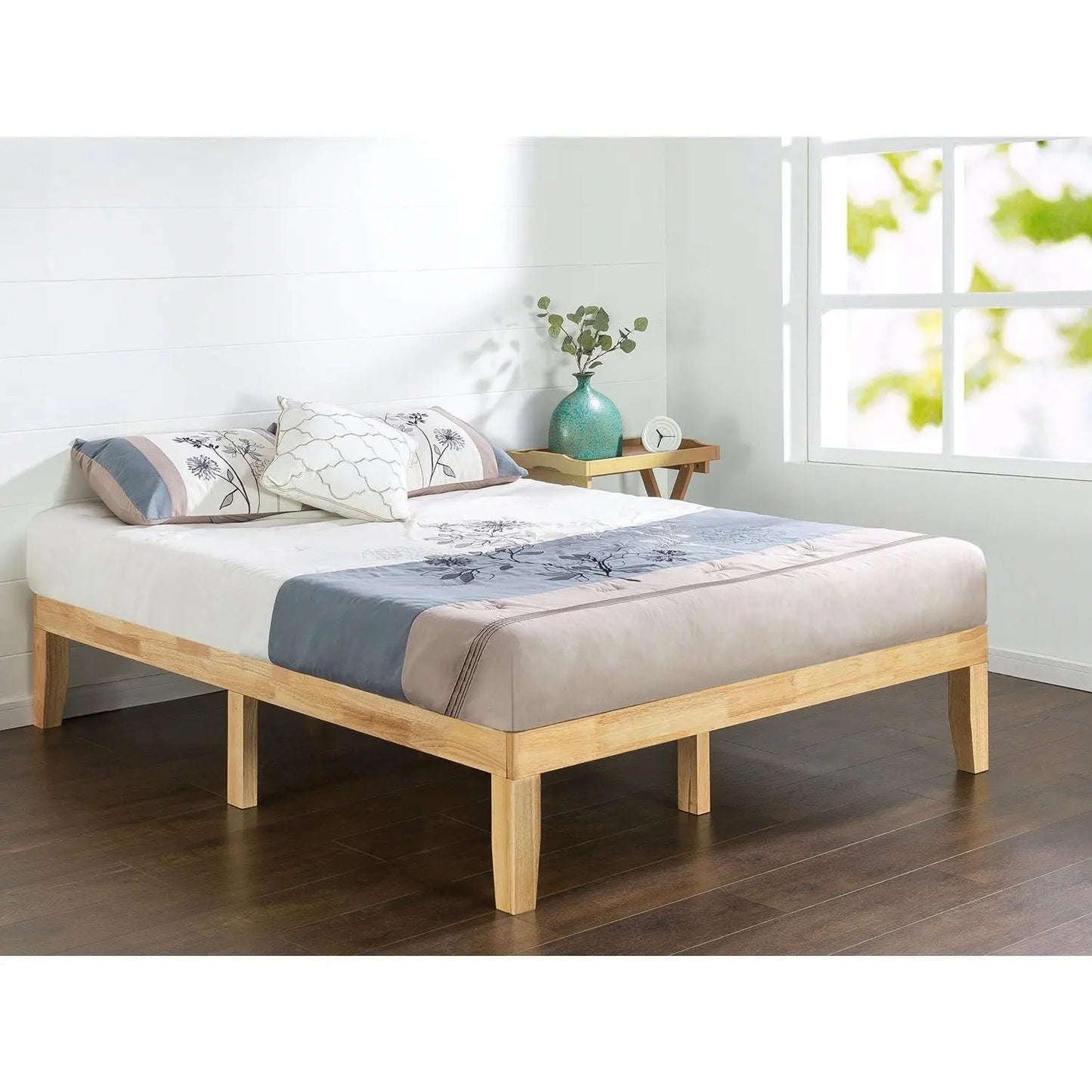 Queen size Solid Wood Platform Bed Frame in Natural Finish FastFurnishings