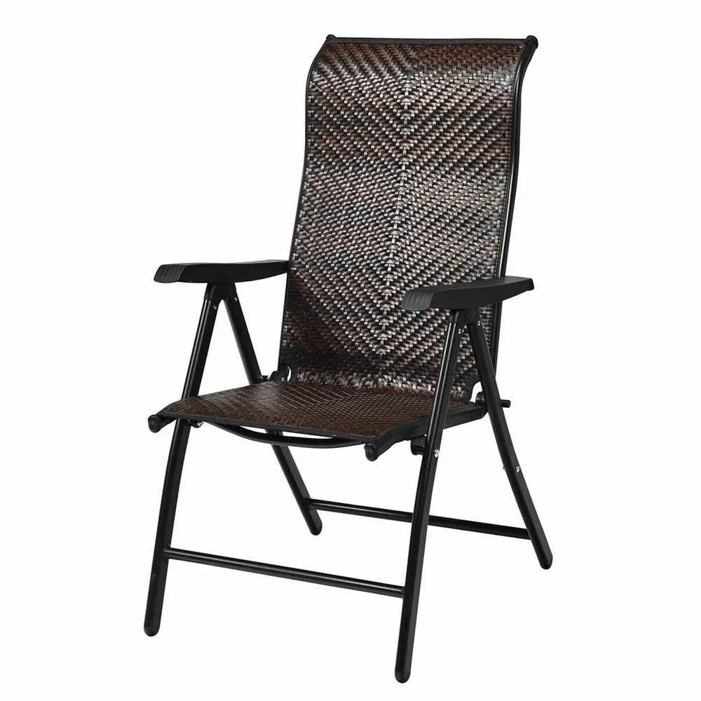 Outdoor Heavy Duty Dark Brown Rattan Folding Patio Chair FastFurnishings