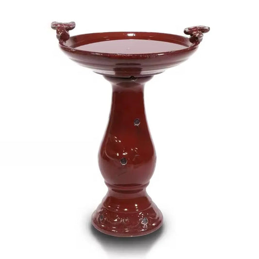 Outdoor Dark Red Ceramic Birdbath in Antique Finish FastFurnishings