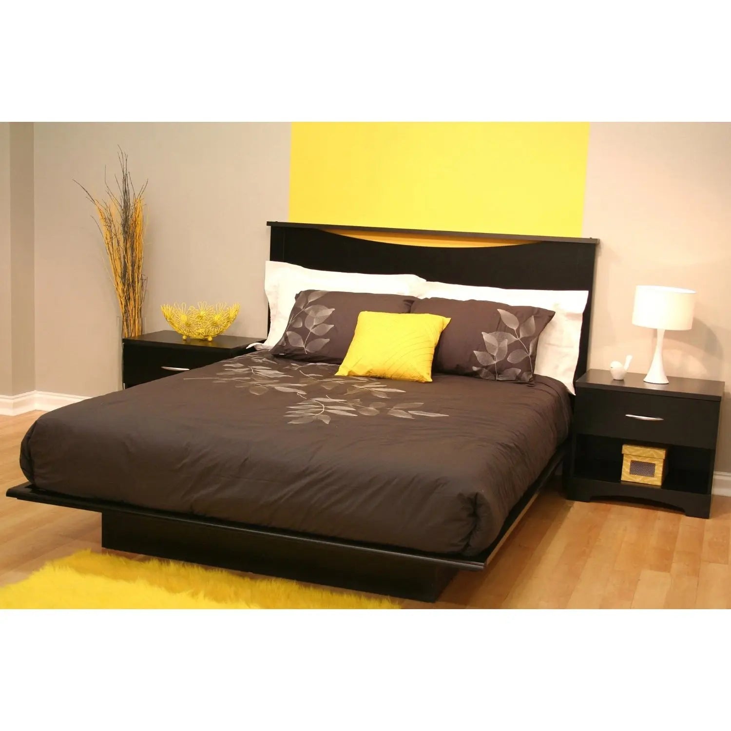 Full size Contemporary Platform Bed in Black Finish FastFurnishings