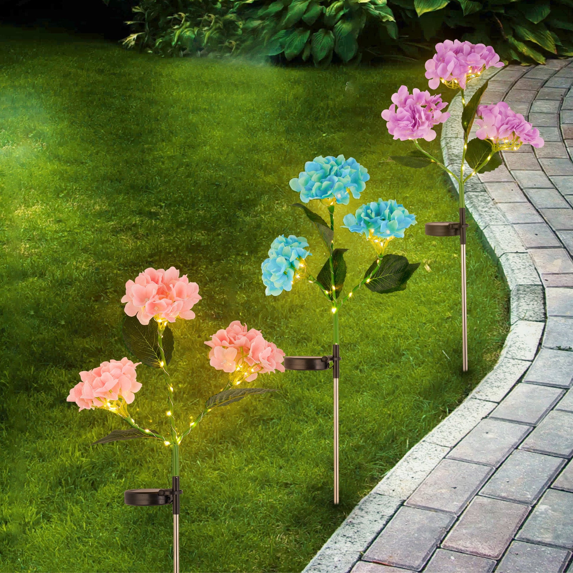 2Pcs Solar Hydrangea Pathway Light Lampdepot