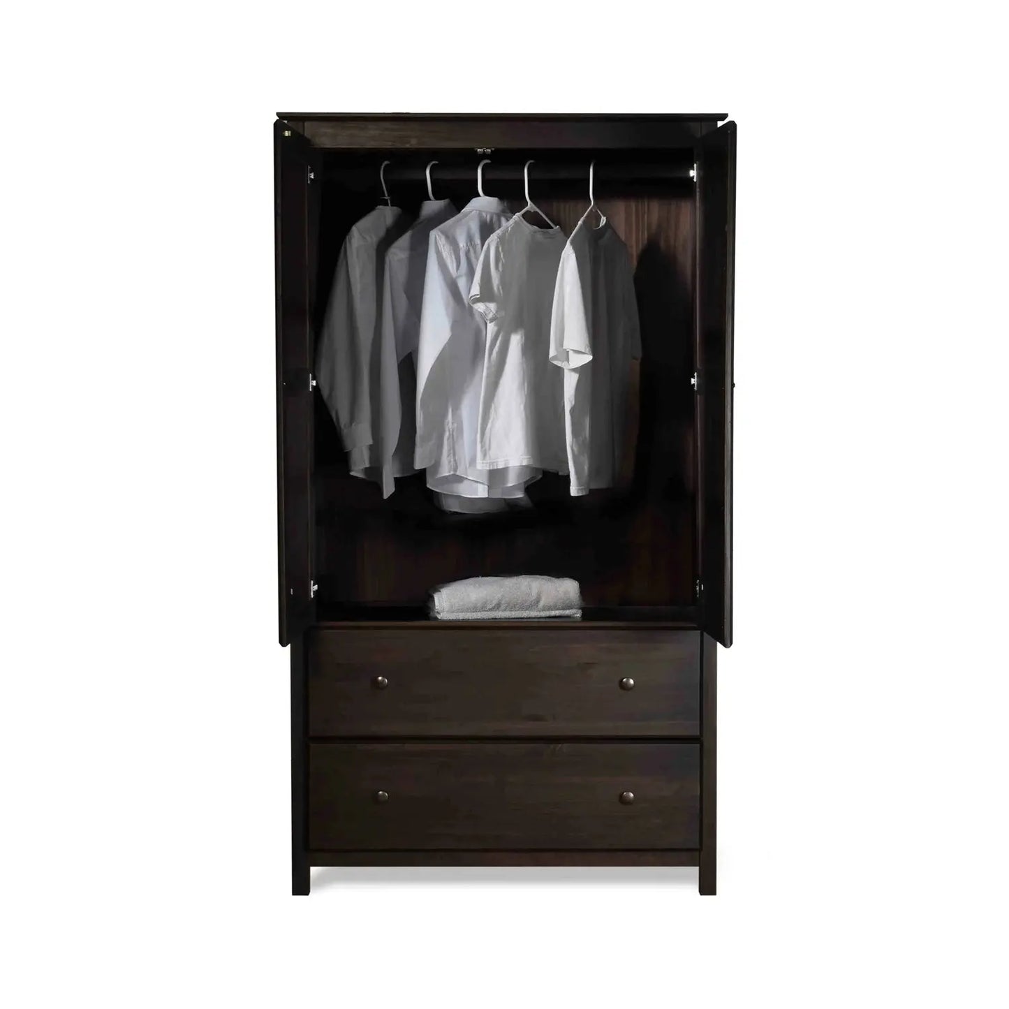 Brown Espresso Solid Wood Bedroom Armoire Wardrobe Cabinet with Hanging Bar FastFurnishings