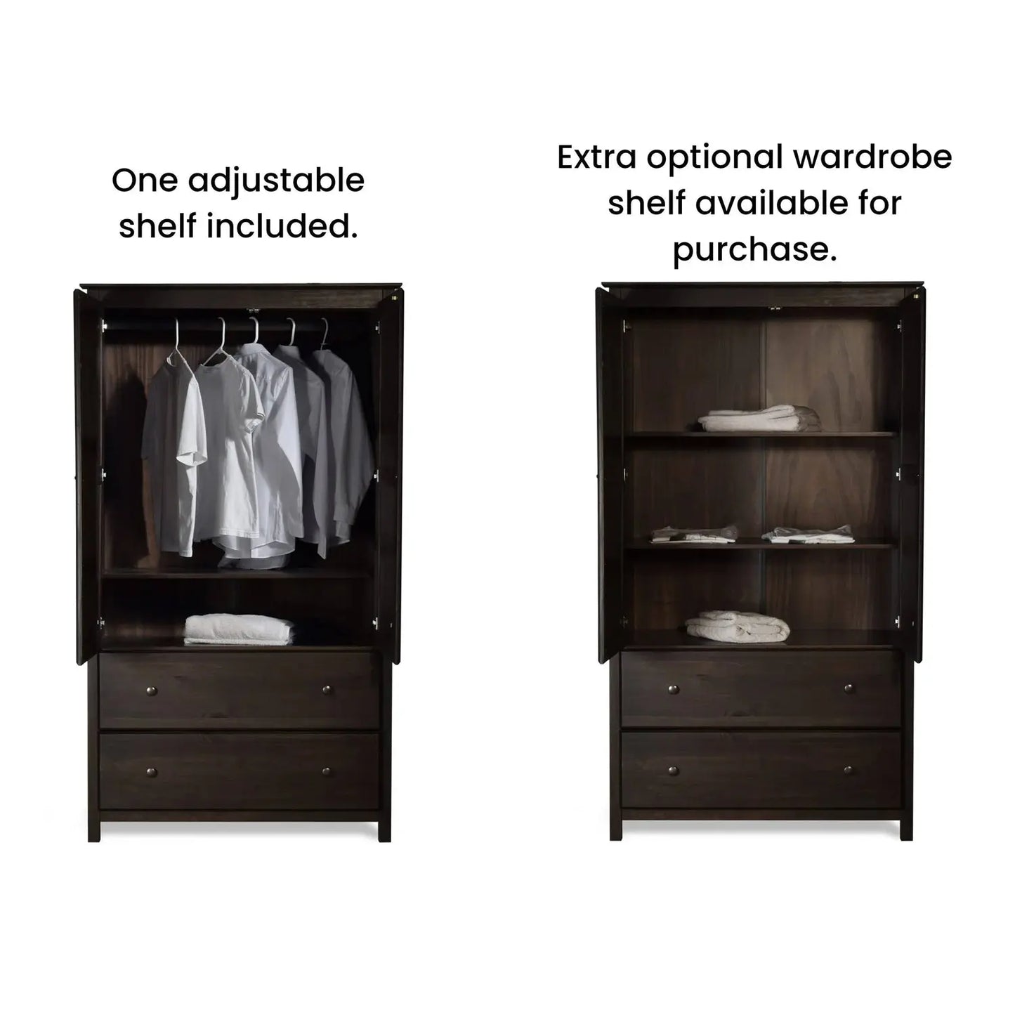 Brown Espresso Solid Wood Bedroom Armoire Wardrobe Cabinet with Hanging Bar FastFurnishings