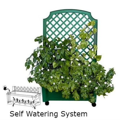 Indoor/Outdoor Green Polypropylene Wheeled Trellis Planter-1