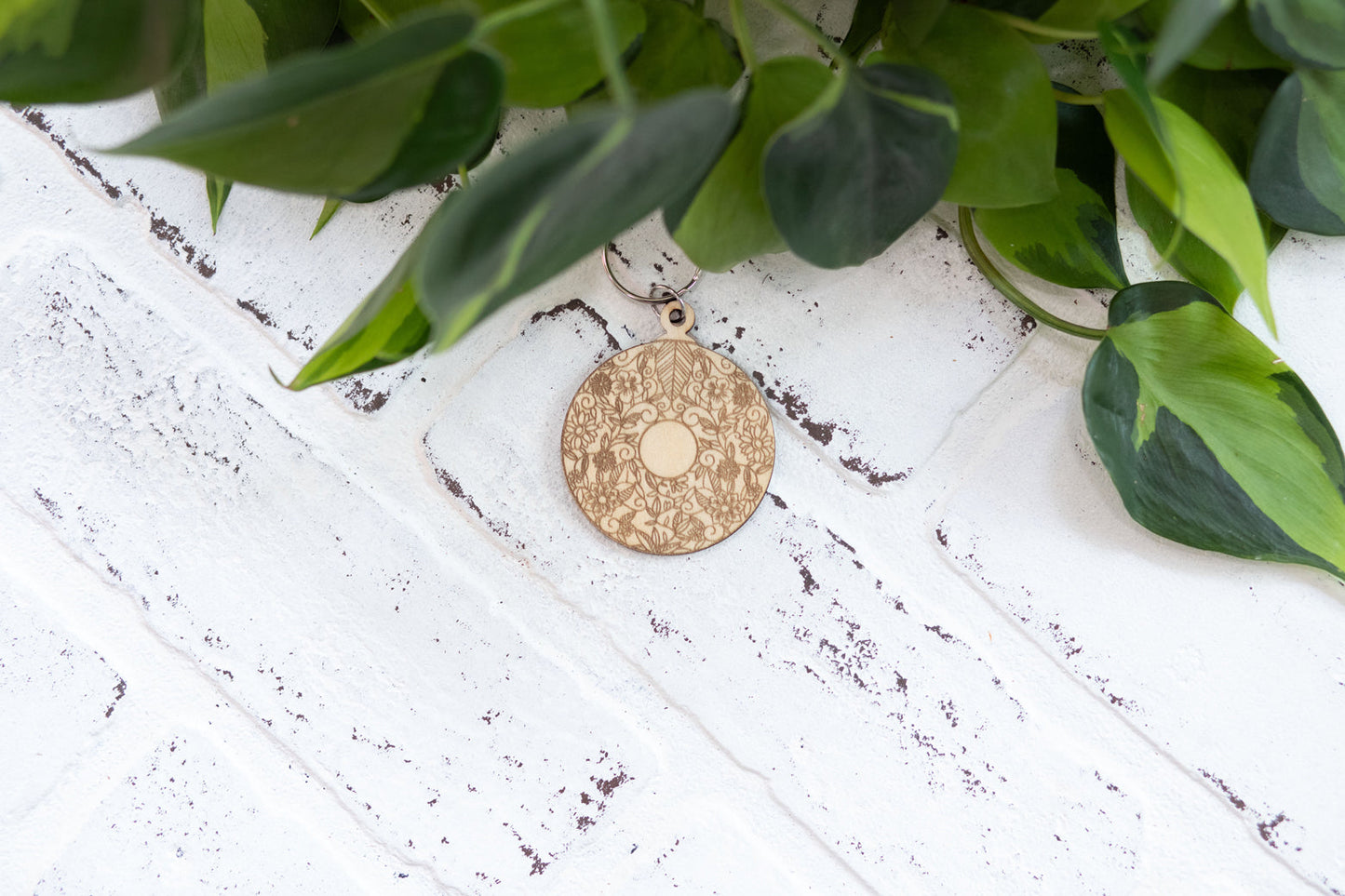 Floral Keychain, Wooden Keychain, Flower Key Ring, Plant Lady Gift Idea-3