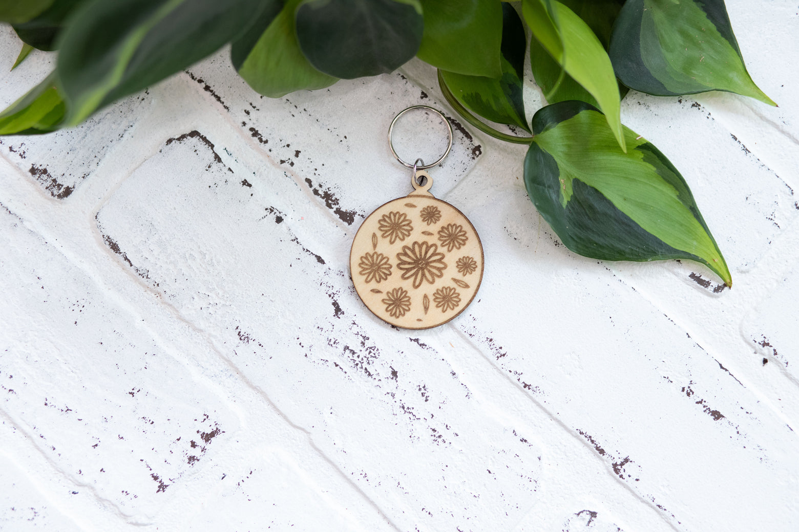Floral Keychain, Wooden Keychain, Flower Key Ring, Plant Lady Gift Idea-4