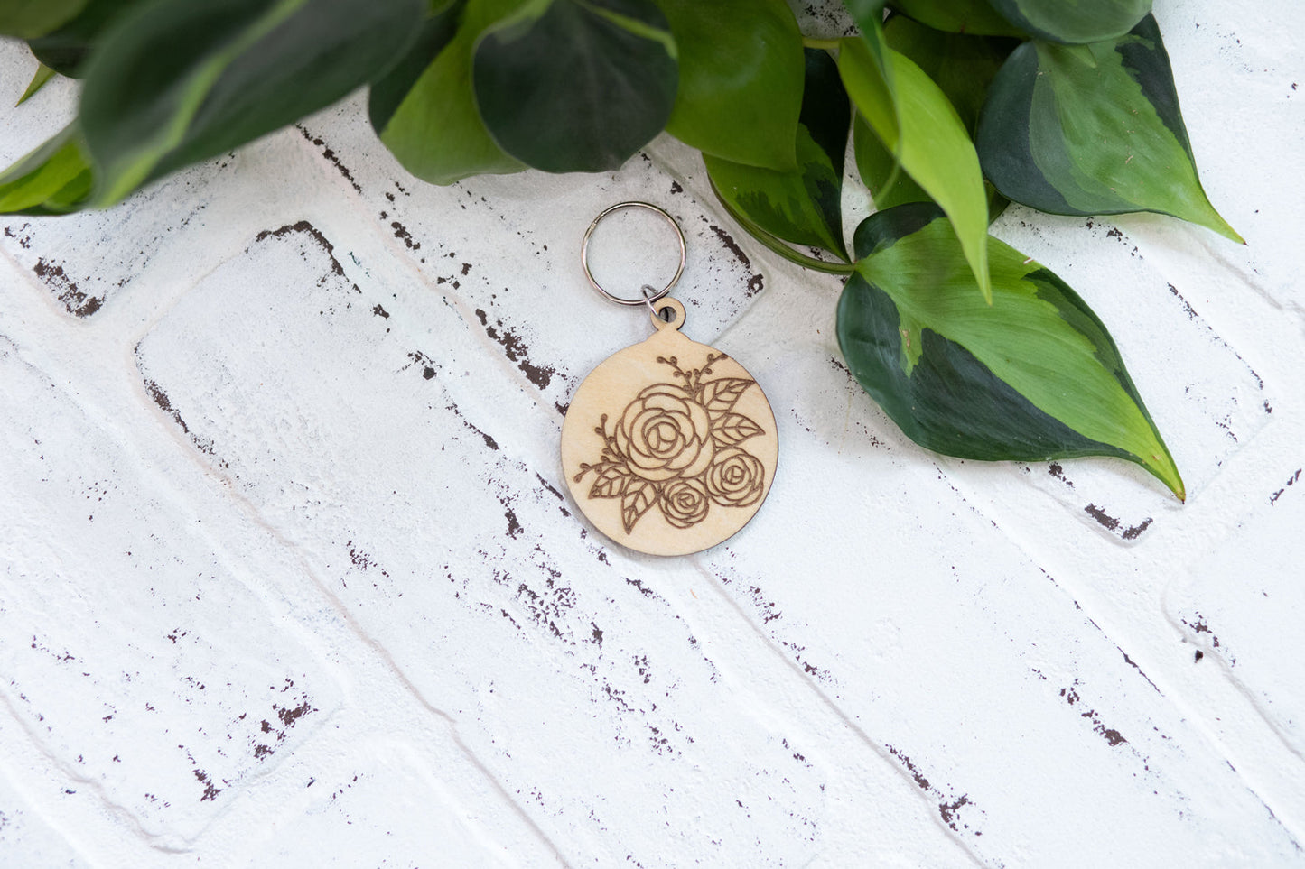 Floral Keychain, Wooden Keychain, Flower Key Ring, Plant Lady Gift Idea-2