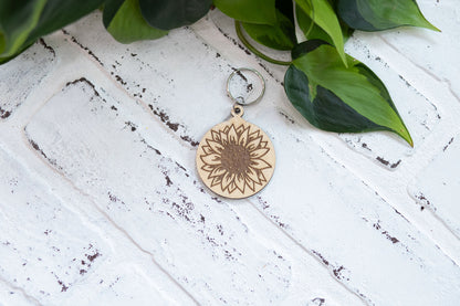 Floral Keychain, Wooden Keychain, Flower Key Ring, Plant Lady Gift Idea-1