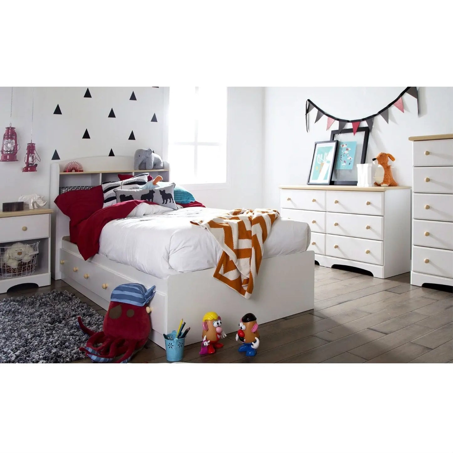 Twin size White Wood Platform Bed Daybed with Storage Drawers FastFurnishings