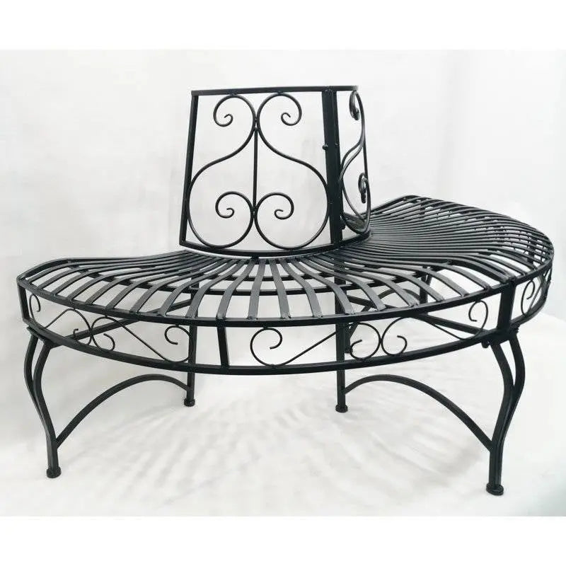 Half-Circle Outdoor Black Powder Coated Aluminum Tree Bench FastFurnishings