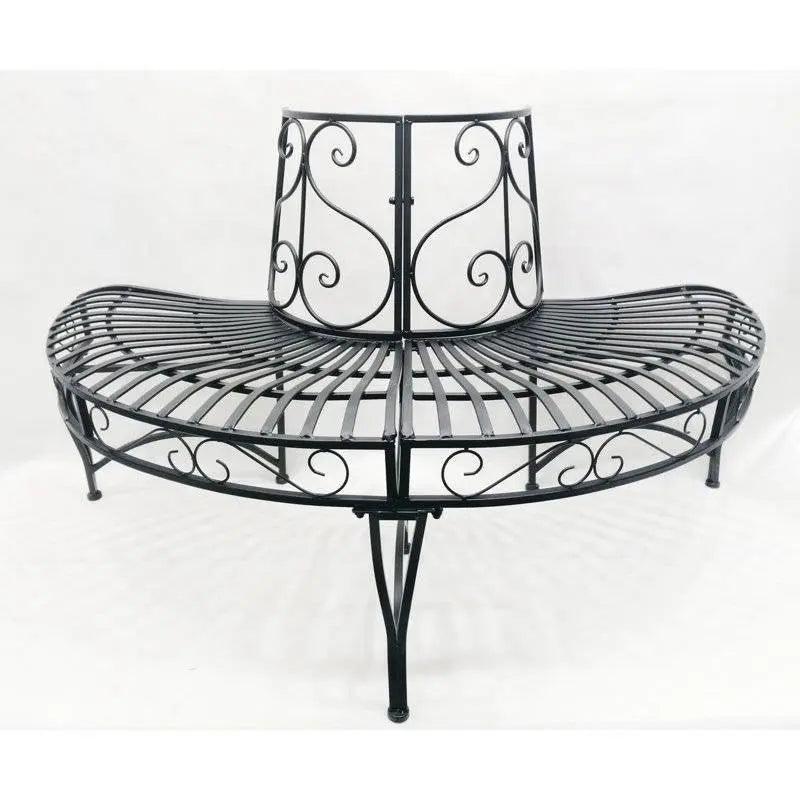 Half-Circle Outdoor Black Powder Coated Aluminum Tree Bench FastFurnishings