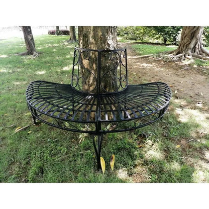 Half-Circle Outdoor Black Powder Coated Aluminum Tree Bench FastFurnishings