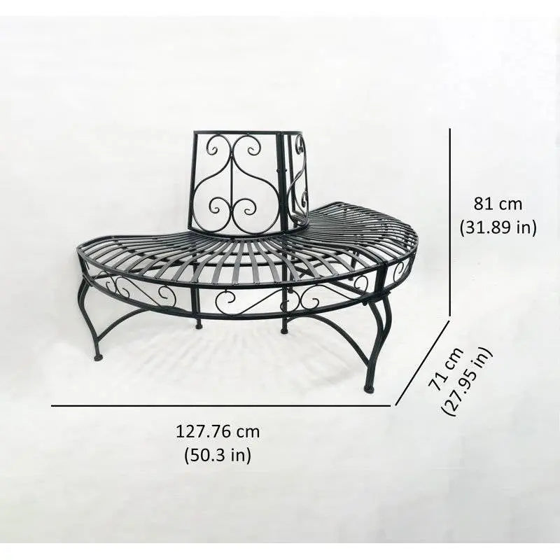 Half-Circle Outdoor Black Powder Coated Aluminum Tree Bench FastFurnishings