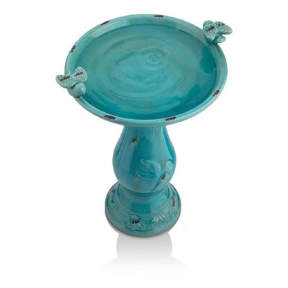 Outdoor Turquoise Blue Ceramic Birdbath-2