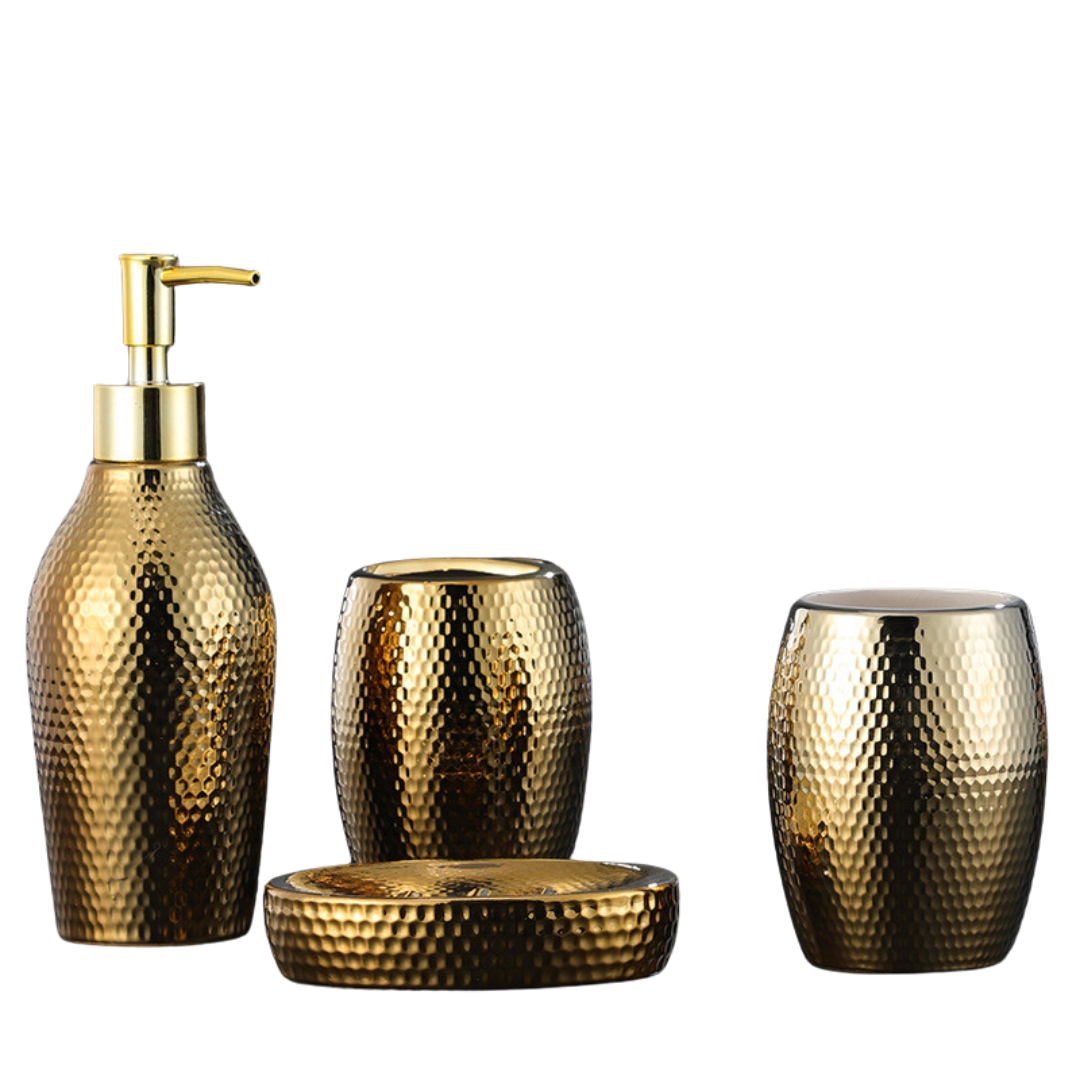 4 Pieces Golden Ceramic Bathroom Set C BlakHom