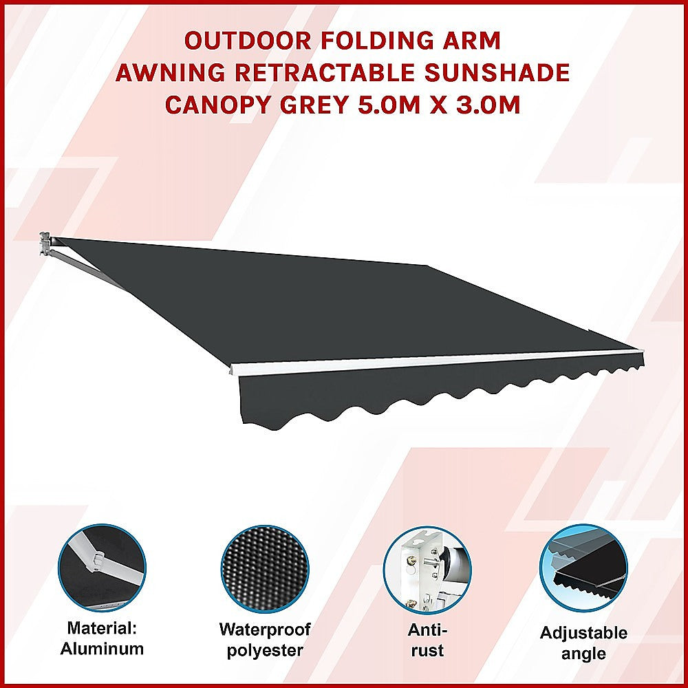 NNEDSZ Outdoor Folding Arm Awning Retractable Sunshade Canopy Grey 5.0m x 3.0m-2