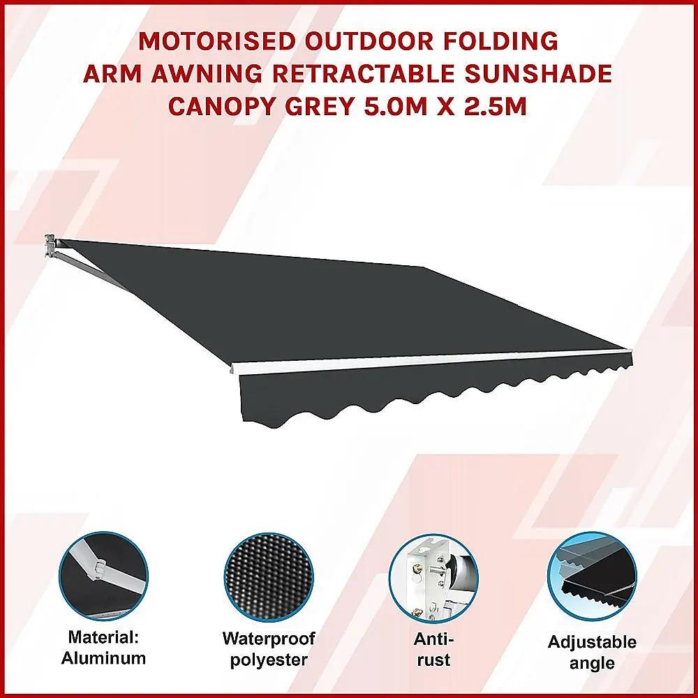 NNEDSZ Motorised Outdoor Folding Arm Awning Retractable Sunshade Canopy Grey 5.0m x 2.5m-2