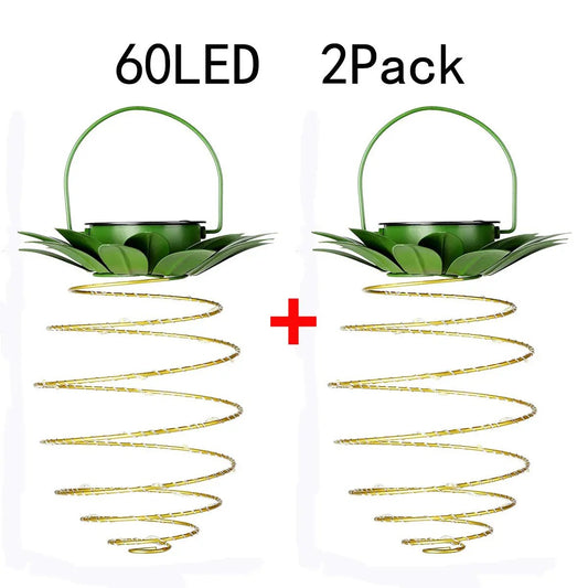 NNEDSZ 2 Pcs 60 LEDS Solar Pineapple Lantern - Outdoor LED Decorative Hanging Light, Waterproof Iron Art, Solar-Powered Garden String Light-0