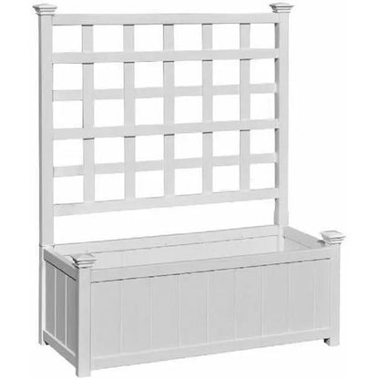 Outdoor White Vinyl Garden Planter Box with Trellis-0