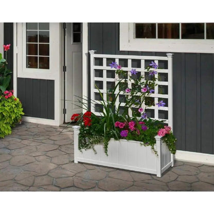 Outdoor White Vinyl Garden Planter Box with Trellis-1
