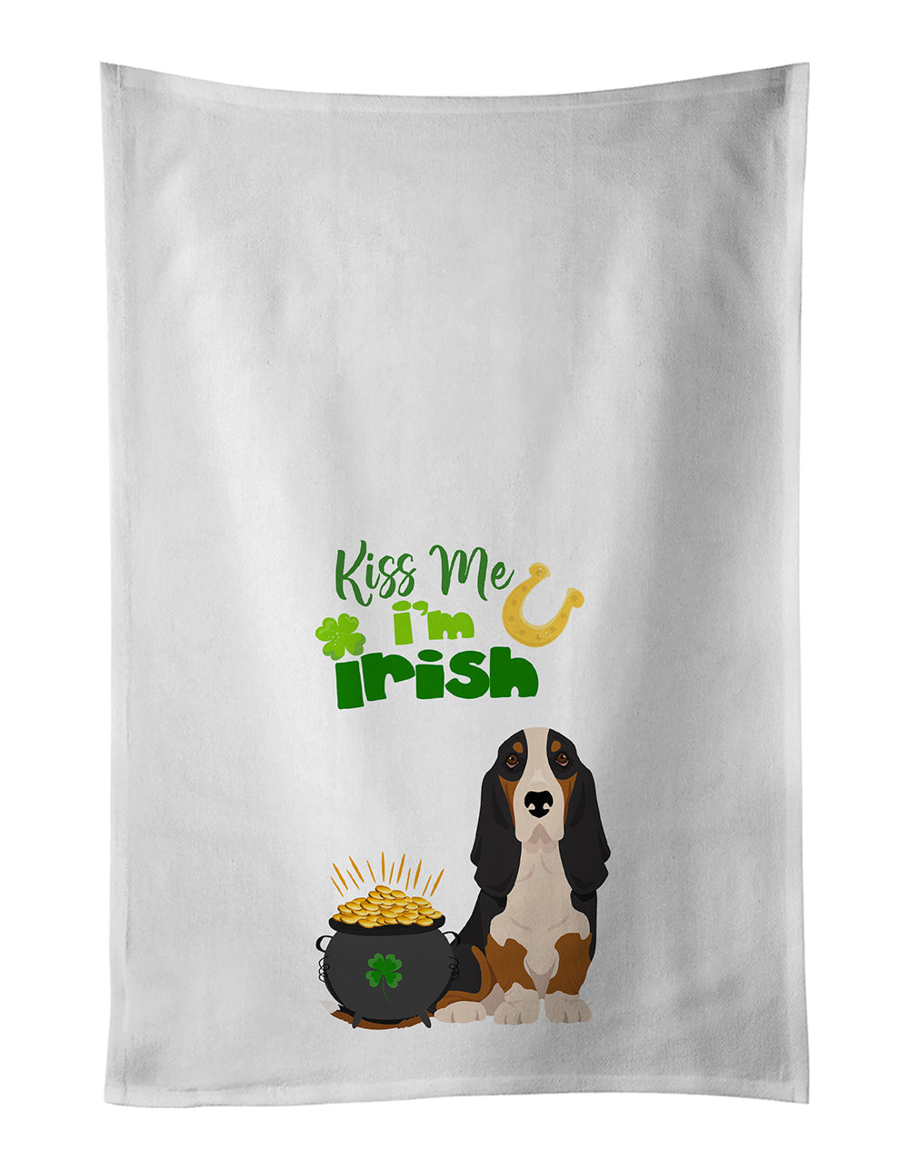Black Tricolor Basset Hound St. Patrick's Day Kitchen Towel Set of 2 Caroline's Treasures
