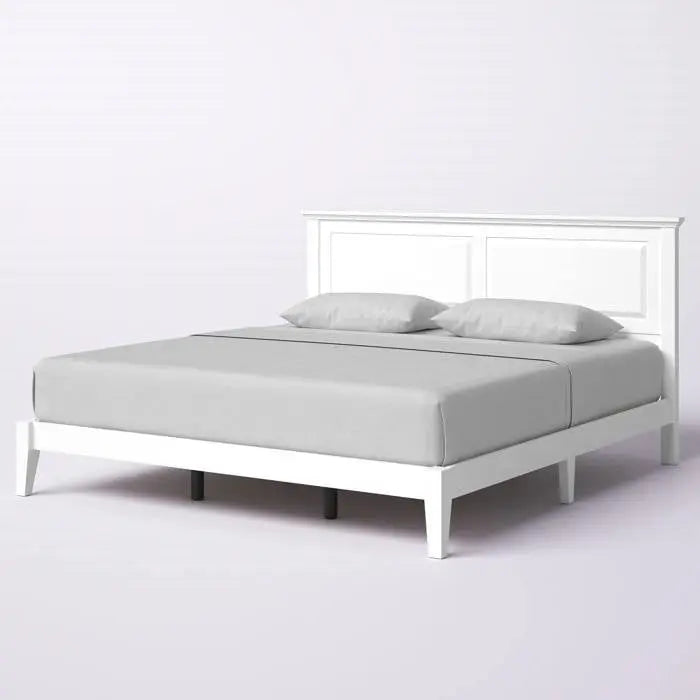 King Traditional Solid Oak Wooden Platform Bed Frame with Headboard in White FastFurnishings