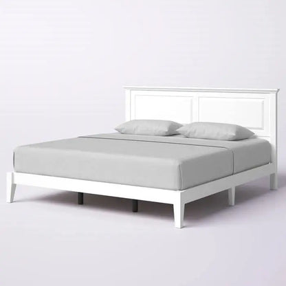 King Traditional Solid Oak Wooden Platform Bed Frame with Headboard in White FastFurnishings