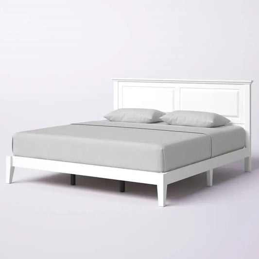 King Traditional Solid Oak Wooden Platform Bed Frame with Headboard in White FastFurnishings