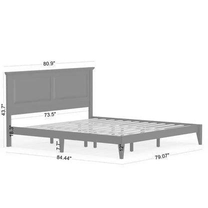 King Traditional Solid Oak Wooden Platform Bed Frame with Headboard in White FastFurnishings