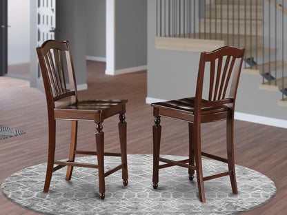 CHS-MAH-W Chelsea Counter Height Barstools - Slat Back Wooden Seat Chairs, Set of 2, Mahogany-1